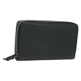 FENDI Selleria Double Zip Organizer Wallet Leather Black Silver Auth mr1886V