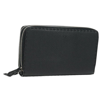 FENDI Selleria Double Zip Organizer Wallet Leather Black Silver Auth mr1886V