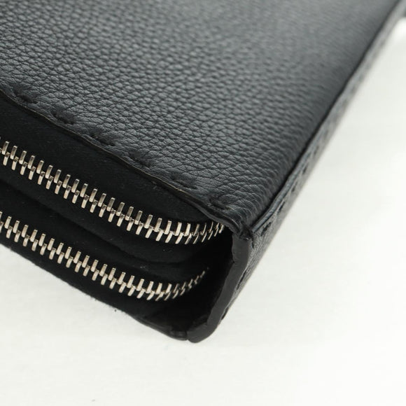 FENDI Selleria Double Zip Organizer Geldbörse Leder Schwarz Silber Auth mr1886V