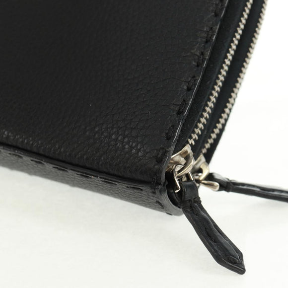 FENDI Selleria Double Zip Organizer Geldbörse Leder Schwarz Silber Auth mr1886V