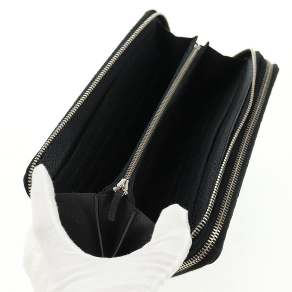 FENDI Selleria Double Zip Organizer Geldbörse Leder Schwarz Silber Auth mr1886V