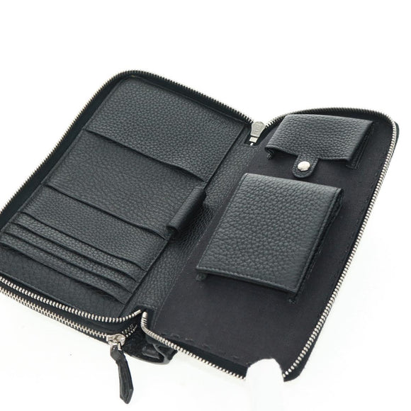 FENDI Selleria Double Zip Organizer Geldbörse Leder Schwarz Silber Auth mr1886V