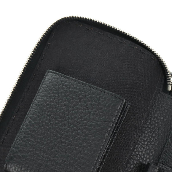 FENDI Selleria Double Zip Organizer Geldbörse Leder Schwarz Silber Auth mr1886V