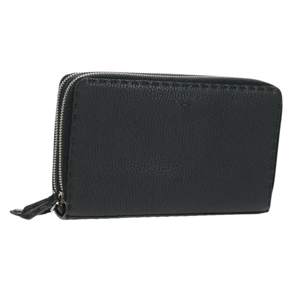 FENDI Selleria Double Zip Organizer Geldbörse Leder Schwarz Silber Auth mr1886V