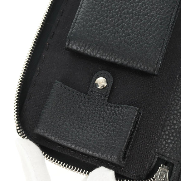 FENDI Selleria Double Zip Organizer Geldbörse Leder Schwarz Silber Auth mr1886V