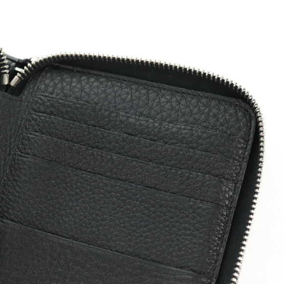 FENDI Selleria Double Zip Organizer Geldbörse Leder Schwarz Silber Auth mr1886V