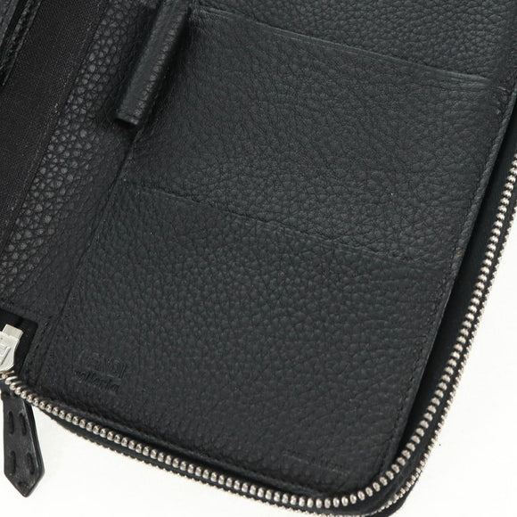 FENDI Selleria Double Zip Organizer Geldbörse Leder Schwarz Silber Auth mr1886V