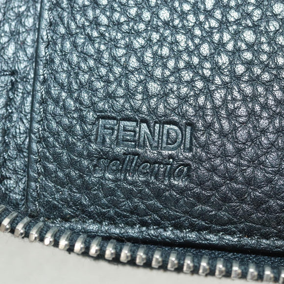 FENDI Selleria Double Zip Organizer Geldbörse Leder Schwarz Silber Auth mr1886V