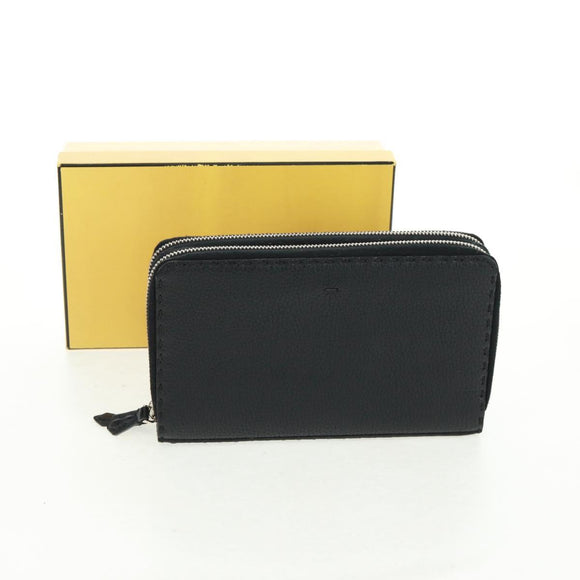 FENDI Selleria Double Zip Organizer Geldbörse Leder Schwarz Silber Auth mr1886V