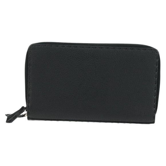 FENDI Selleria Double Zip Organizer Geldbörse Leder Schwarz Silber Auth mr1886V