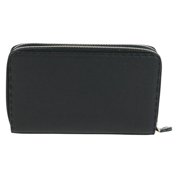 FENDI Selleria Double Zip Organizer Geldbörse Leder Schwarz Silber Auth mr1886V