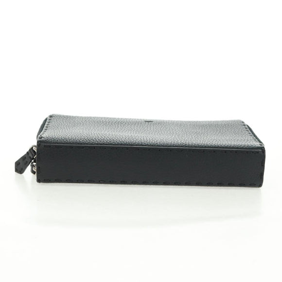 FENDI Selleria Double Zip Organizer Geldbörse Leder Schwarz Silber Auth mr1886V
