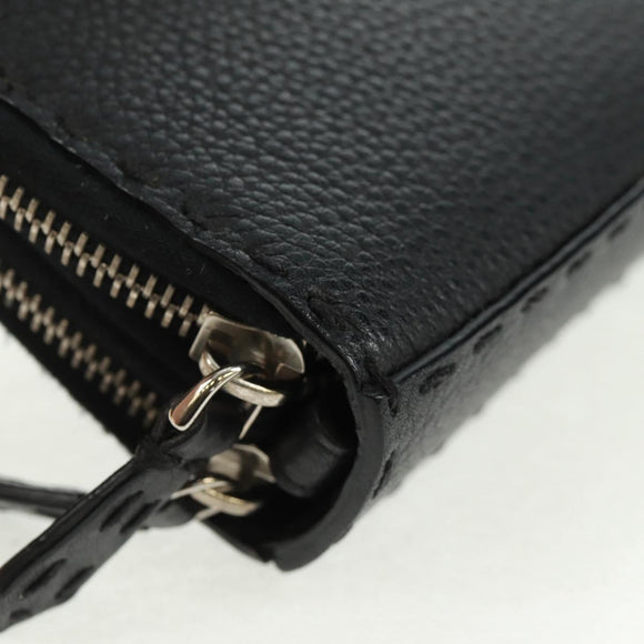 FENDI Selleria Double Zip Organizer Geldbörse Leder Schwarz Silber Auth mr1886V