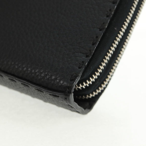 FENDI Selleria Double Zip Organizer Geldbörse Leder Schwarz Silber Auth mr1886V