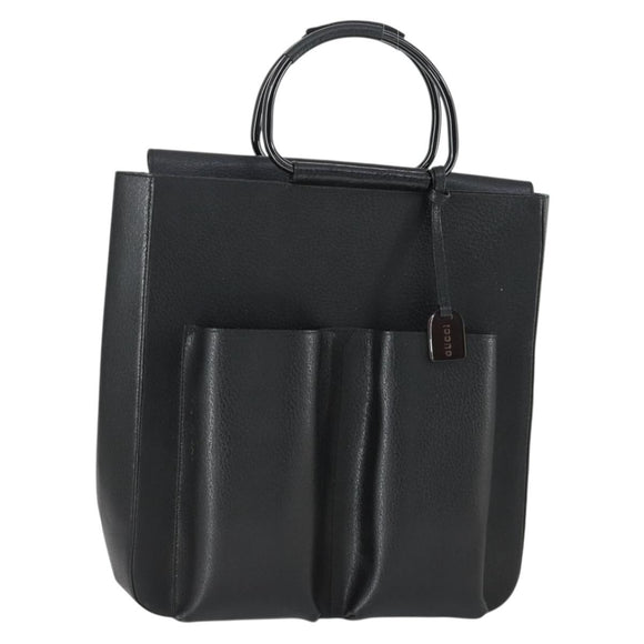 GUCCI Hand Bag Leather Black Silver 002 1118 0462 Auth mr1888