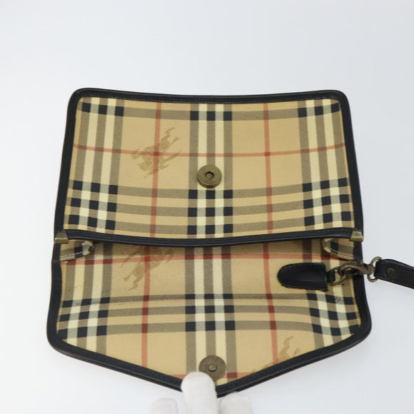 Burberrys Nova Check Clutch Bag PVC Beige Auth mr1890