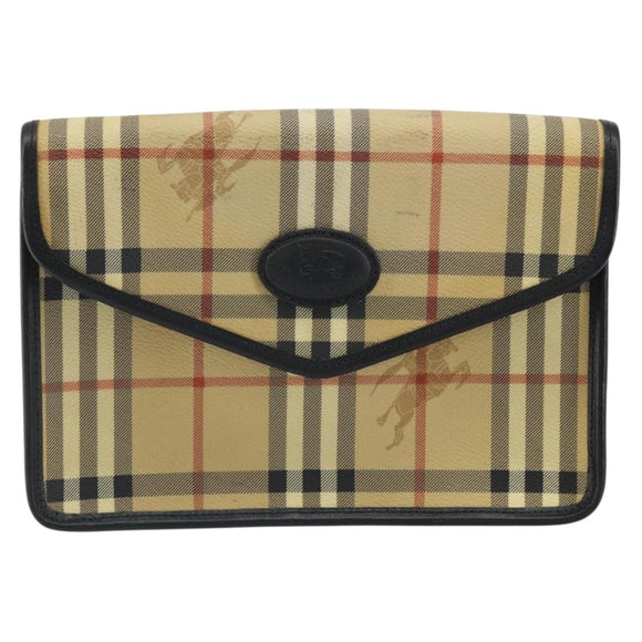 Burberrys Nova Check Clutch Bag PVC Beige Auth mr1890