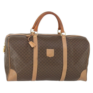 CELINE Macadam Canvas Boston Bag PVC Leather Brown Gold Auth mr1894