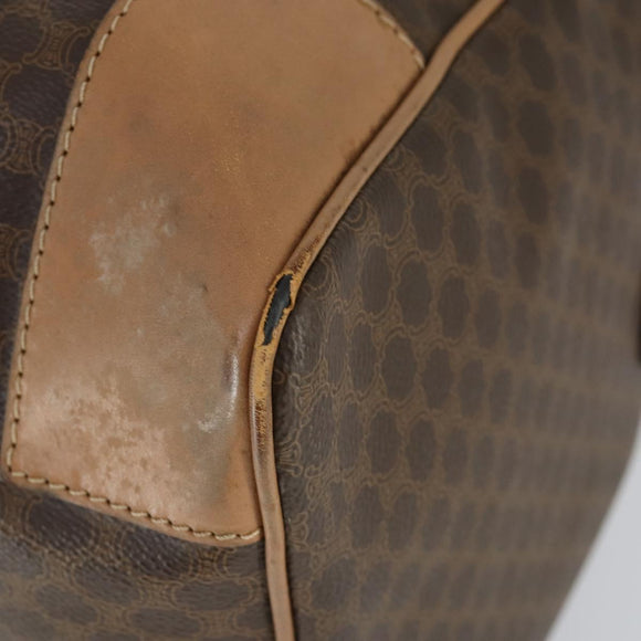 CELINE Macadam Canvas Boston Bag PVC Leather Brown Gold Auth mr1894