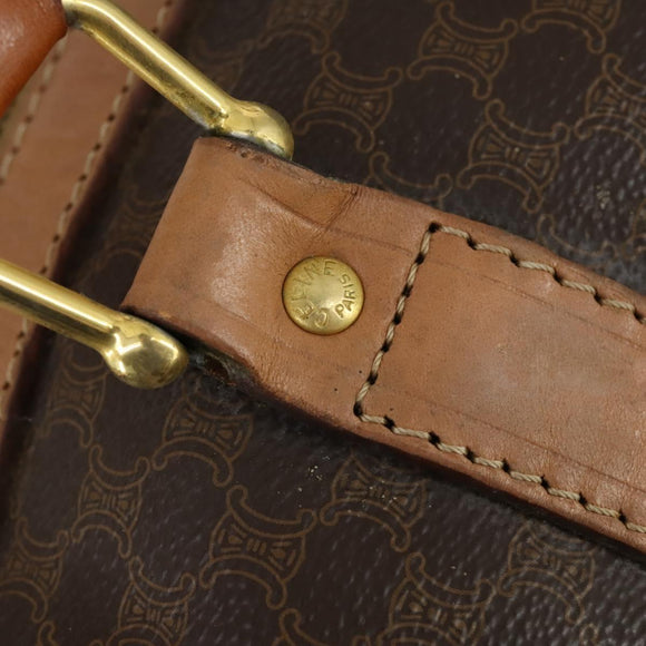 CELINE Macadam Canvas Boston Bag PVC Leather Brown Gold Auth mr1894