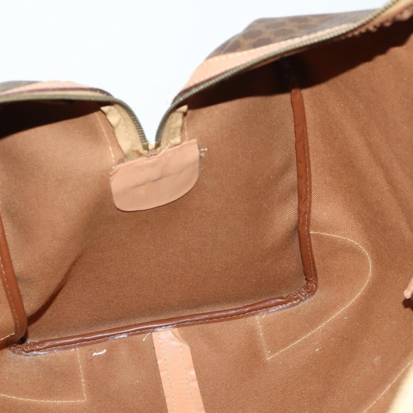 CELINE Macadam Canvas Boston Bag PVC Leather Brown Gold Auth mr1894