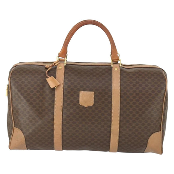 CELINE Macadam Canvas Boston Bag PVC Leather Brown Gold Auth mr1894