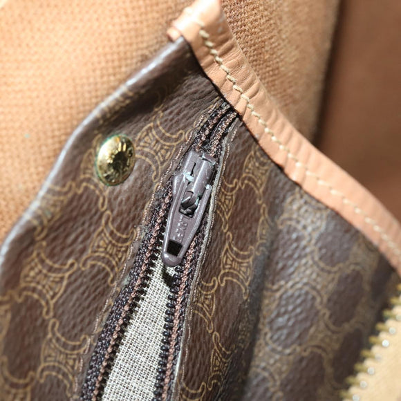 CELINE Macadam Canvas Boston Bag PVC Leather Brown Gold Auth mr1894