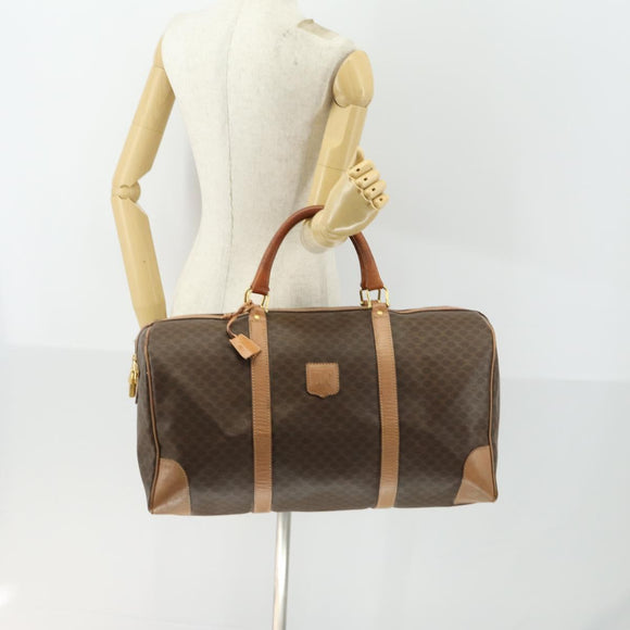 CELINE Macadam Canvas Boston Bag PVC Leather Brown Gold Auth mr1894
