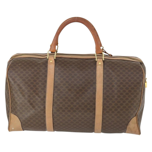 CELINE Macadam Canvas Boston Bag PVC Leather Brown Gold Auth mr1894