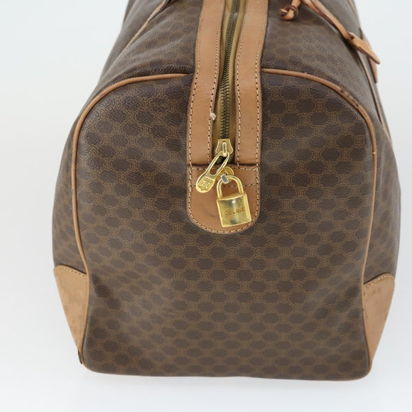 CELINE Macadam Canvas Boston Bag PVC Leather Brown Gold Auth mr1894