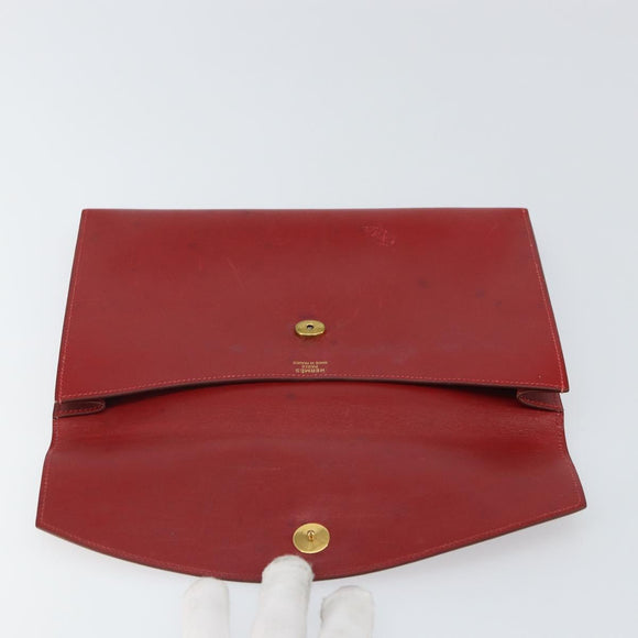 HERMES Clutch Bag Leather Red Auth mr1895