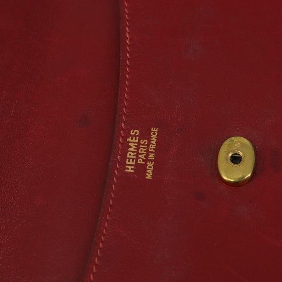 HERMES Clutch Bag Leather Red Auth mr1895