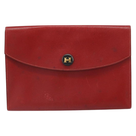 HERMES Clutch Bag Leather Red Auth mr1895