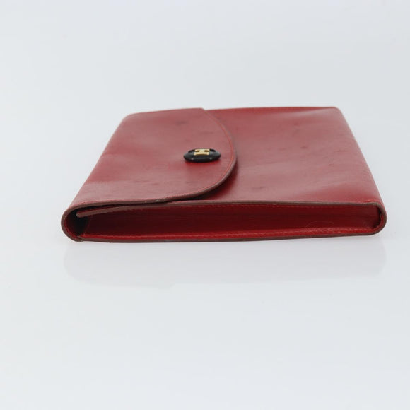 HERMES Clutch Bag Leather Red Auth mr1895