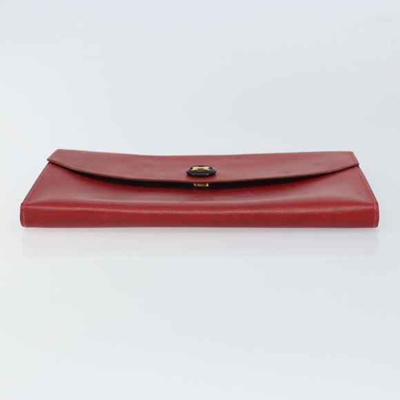 HERMES Clutch Bag Leather Red Auth mr1895
