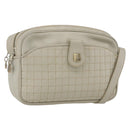 CELINE Shoulder Bag Leather White Gold Auth mr1912-1
