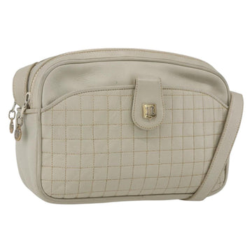 CELINE Shoulder Bag Leather White Gold Auth mr1912