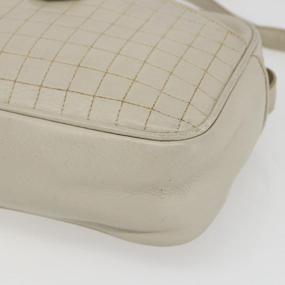 CELINE Shoulder Bag Leather White Gold Auth mr1912