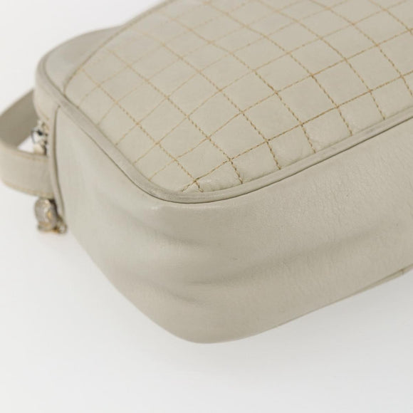 CELINE Shoulder Bag Leather White Gold Auth mr1912