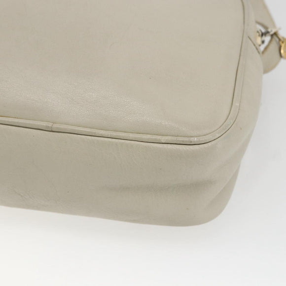 CELINE Shoulder Bag Leather White Gold Auth mr1912