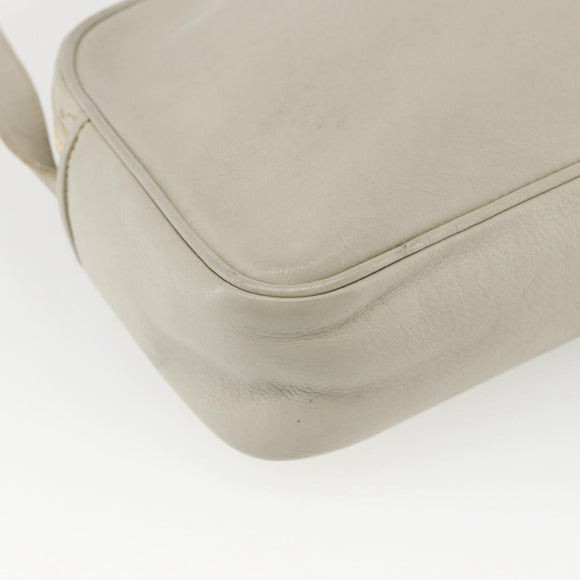 CELINE Shoulder Bag Leather White Gold Auth mr1912