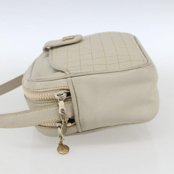 CELINE Shoulder Bag Leather White Gold Auth mr1912