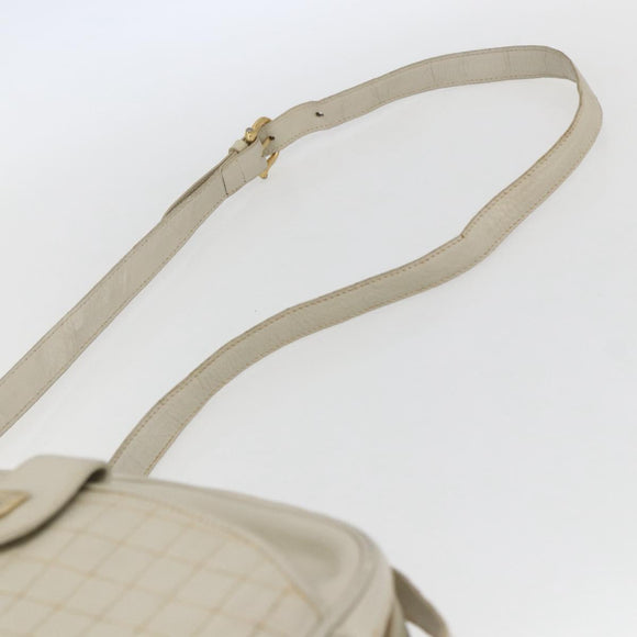 CELINE Shoulder Bag Leather White Gold Auth mr1912