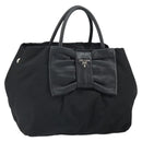 PRADA Ribbon Hand Bag Nylon Leather Black Silver Auth mr1914-1