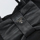 PRADA Ribbon Hand Bag Nylon Leather Black Silver Auth mr1914-14