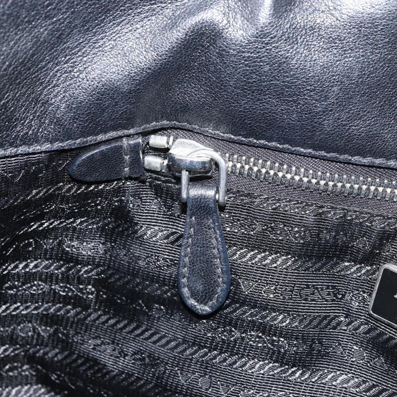 PRADA Ribbon Hand Bag Nylon Leather Black Silver Auth mr1914