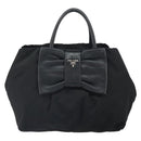 PRADA Ribbon Hand Bag Nylon Leather Black Silver Auth mr1914-2