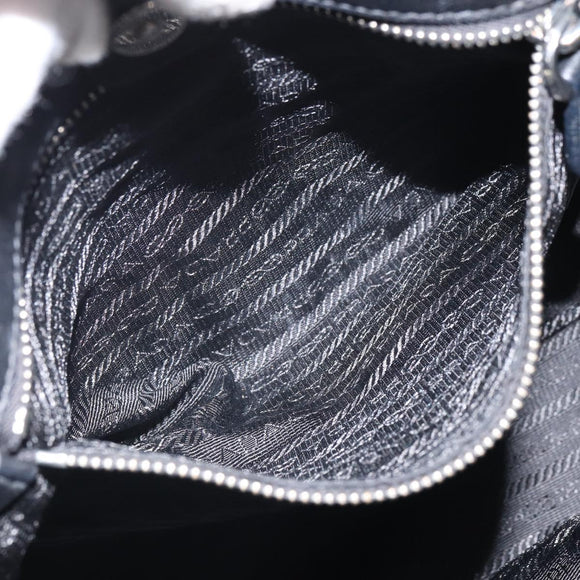 PRADA Ribbon Hand Bag Nylon Leather Black Silver Auth mr1914
