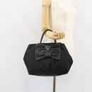 PRADA Ribbon Hand Bag Nylon Leather Black Silver Auth mr1914-24