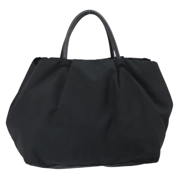 PRADA Ribbon Hand Bag Nylon Leather Black Silver Auth mr1914